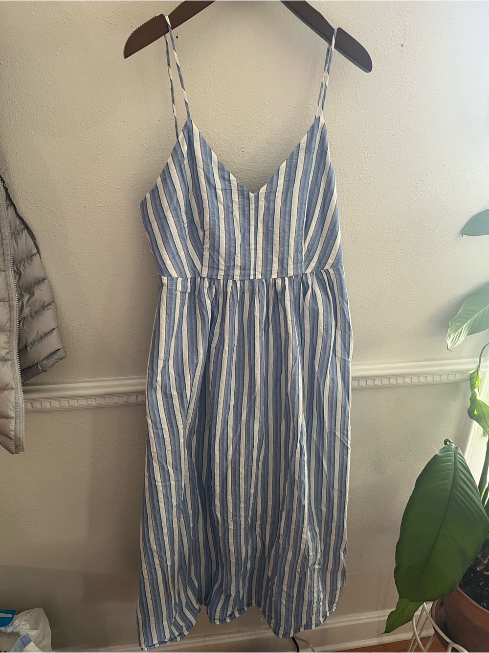 🦋 Mango Light Blue and White Striped Sundress